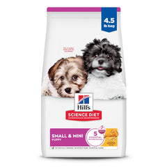 Hill's Science Diet emballage face montrant la recette pour chiots petites races et bénéfice nutritionnel