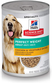Hill's Science Diet boîte face montrant recette poulet et légumes bénéfice contrôle du poids