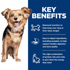Hill's Science Diet boîte tenue en main illustrant la taille pour petits chiens