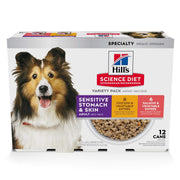 Hill's Science Diet face de la boîte montrant le pack variété et l'usage facile