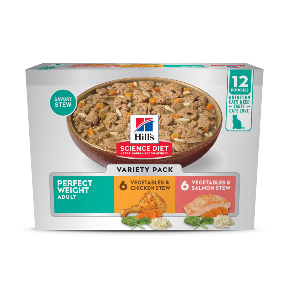 Hill's Science Diet emballage avant montrant variétés et bénéfice gestion du poids