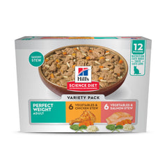 Hill's Science Diet emballage avant montrant variétés et bénéfice gestion du poids