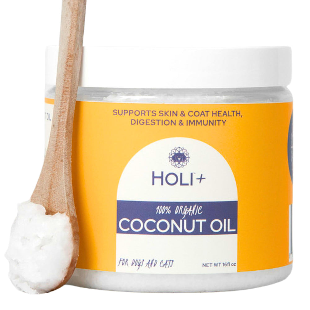 HOLI pot d'huile de coco biologique montrant le conditionnement pratique et sûr