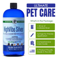 HOLISTIC PET CARE gros plan étiquette indiquant 20 PPM et composition simple