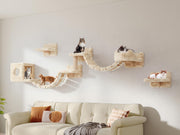 Homiflex vue avant de l’ensemble mural beige montrant étagères et maison, organise l'espace