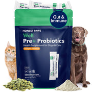 Honest Paws emballage avant montrant 30 sachets et bénéfice praticité