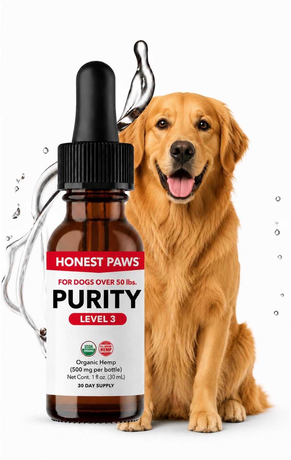 Honest Paws flacon avant montrant l'étiquette claire et bénéfice qualité