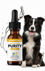 Honest Paws flacon vu de face montrant l'étiquette et dosage simple