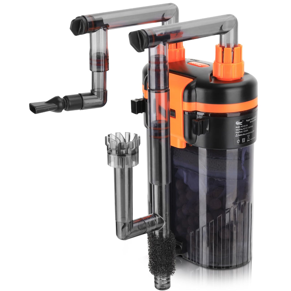 hygger filtre suspendu vue frontale montrant fixation et boîtier silencieux