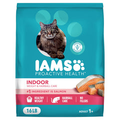 IAMS emballage avant 16 lb montrant formule saumon bénéfice nutrition complète