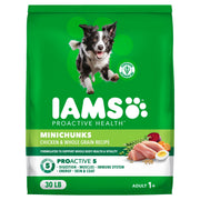 IAMS emballage avant Minichunks montrant la formule poulet pour confiance