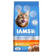 IAMS emballage avant poulet et saumon montrant nutrition équilibrée