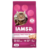 IAMS emballage avant montrant la recette poulet et bénéfice santé urinaire
