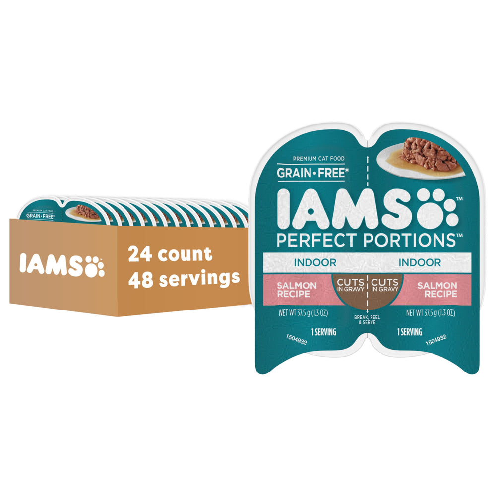IAMS paquet 24 portions montrant emballage pratique et gain de temps