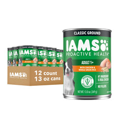 IAMS étiquette frontale montrant la recette poulet et bénéfice nutritionnel