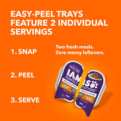 IAMS deux barquettes côte à côte illustrant portions individuelles pratiques