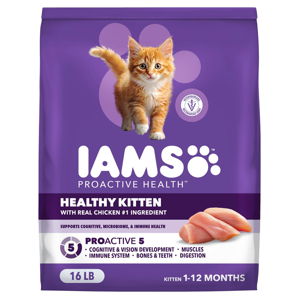 IAMS sachet face poulet montrant l'emballage et bénéfice qualité protéique