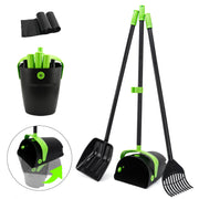 ibestbuy vue frontale du kit complet montrant râteau pelle et poubelle, facilite le nettoyage