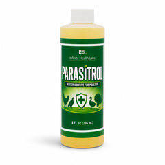Infinite Health Labs bouteille Parasitrol face montrant l'emballage et usage pratique