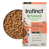 Instinct emballage avant montrant recette saumon et riz brun, confiance qualité