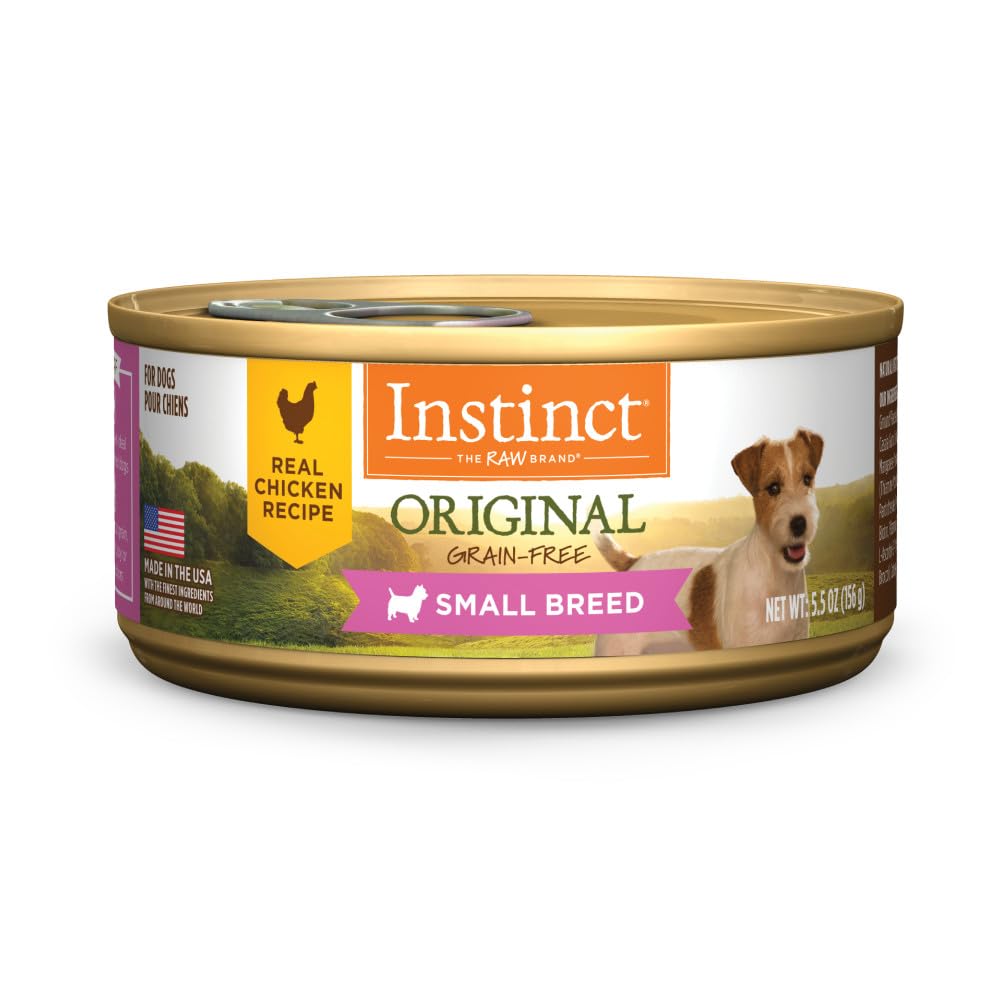 Instinct boîte face poulet montrant l'étiquette et l'attrait visuel pour l'appétance