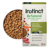 Instinct emballage avant agneau et avoine montrant la recette et avantage naturel