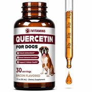 iVitamins flacon Quercetin pour chiens montrant l’étiquette et dosage, favorise prise facile