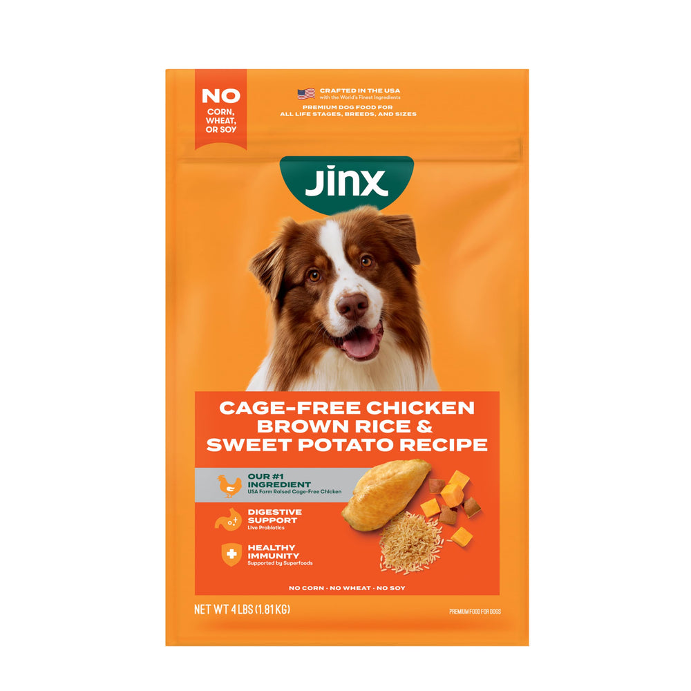 Jinx emballage avant 4 lb montrant le poulet réel et bénéfice nutritionnel