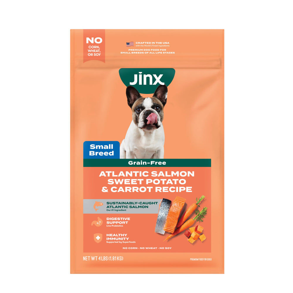 Jinx emballage avant montrant saumon et bénéfice nutritionnel