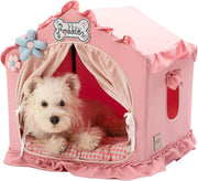 Jiupety tente rose vue de face avec entrée confortable bénéfice repos