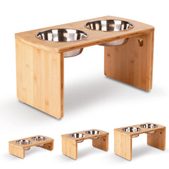JOYOPAW vue avant du support en bambou stable et élégant, repas plus propre