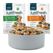 JustFoodForDogs emballage avant montrant 14 sachets, qualité human‑grade