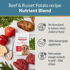 JustFoodForDogs mélange granuleux gros plan montrant texture et bénéfice dosage précis