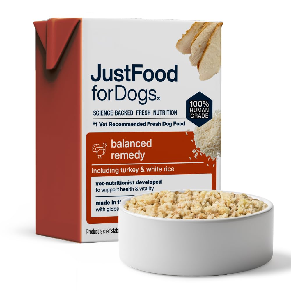 JustFoodForDogs vue avant de l'emballage montrant la marque et l'aspect pratique