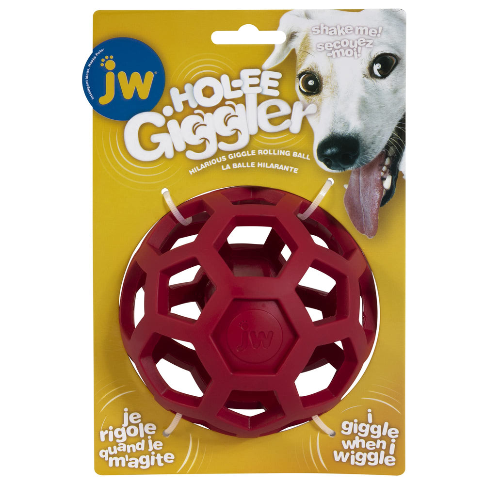 JW HOL-ee Giggler face emballage montrant couleur rouge et format medium bénéfice stimulation