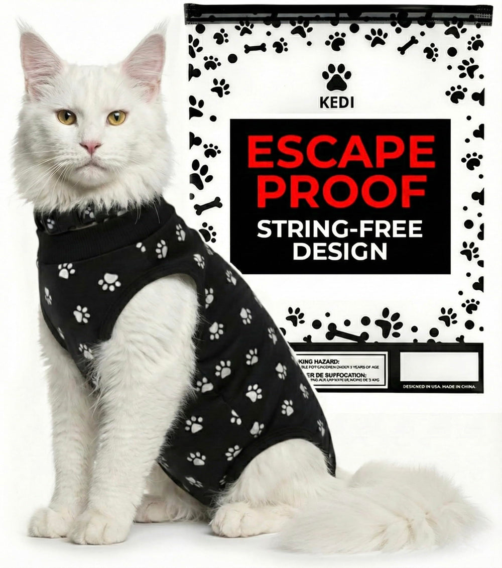 Kedi Cats Solutions vue de devant de la tenue noire protégeant l'abdomen