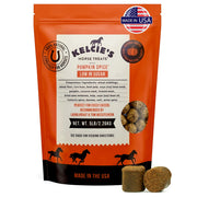Kelcies Pumpkin Spice sachet avant-emballage montrant design et indicateurs santé
