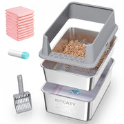 KITCATY bac inox face avant durable pour litière propre