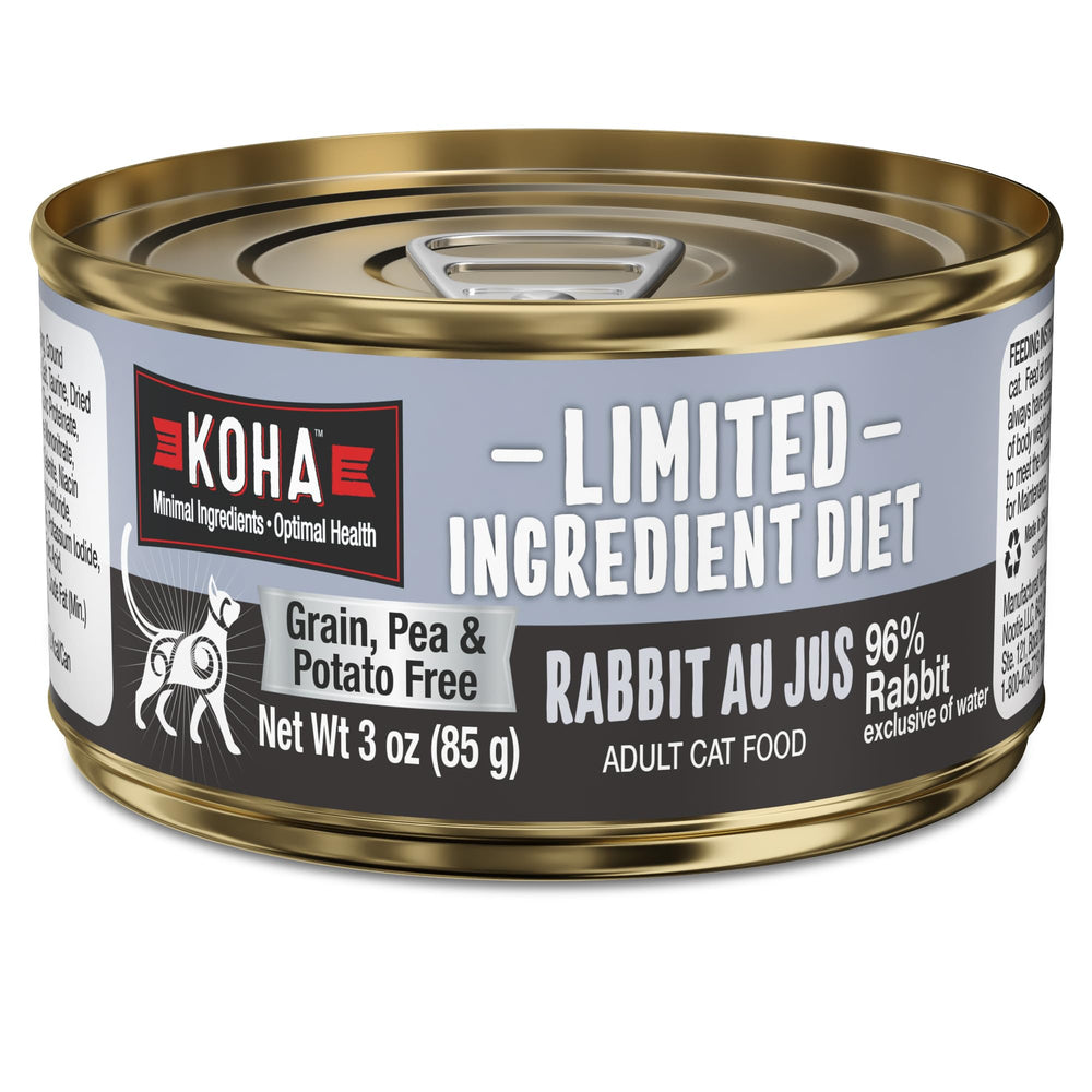 KOHA conserve face avant montrant recette lapin et bénéfice digestion