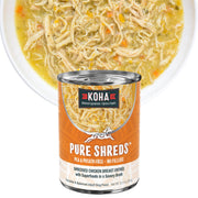 KOHA poulet effiloché avant boîte montrant emballage attrayant et informations