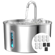 KOOGMOON fontaine face avant en inox montrant le réservoir et le bec versant, hygiène améliorée