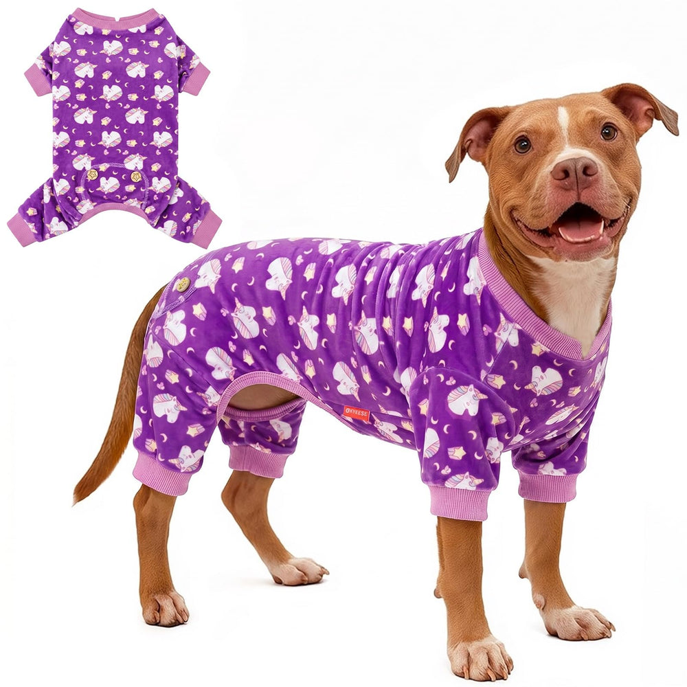 KYEESE pyjama licorne face montrant coupe confortable et look violet