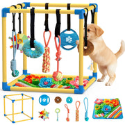 lehorra vue frontale du gym bleu montrant structure et jouets pour stimulation