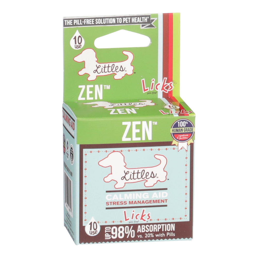 Licks Zen emballage avant montrant sachets faciles à utiliser et information produit