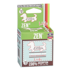 Licks Zen emballage avant montrant sachets faciles à utiliser et information produit