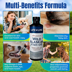 Life Line Pet Nutrition huile claire versée pour montrer texture lisse et sans odeur