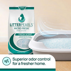 Litter Pearls bac en usage démontrant contrôle des odeurs et propreté visible
