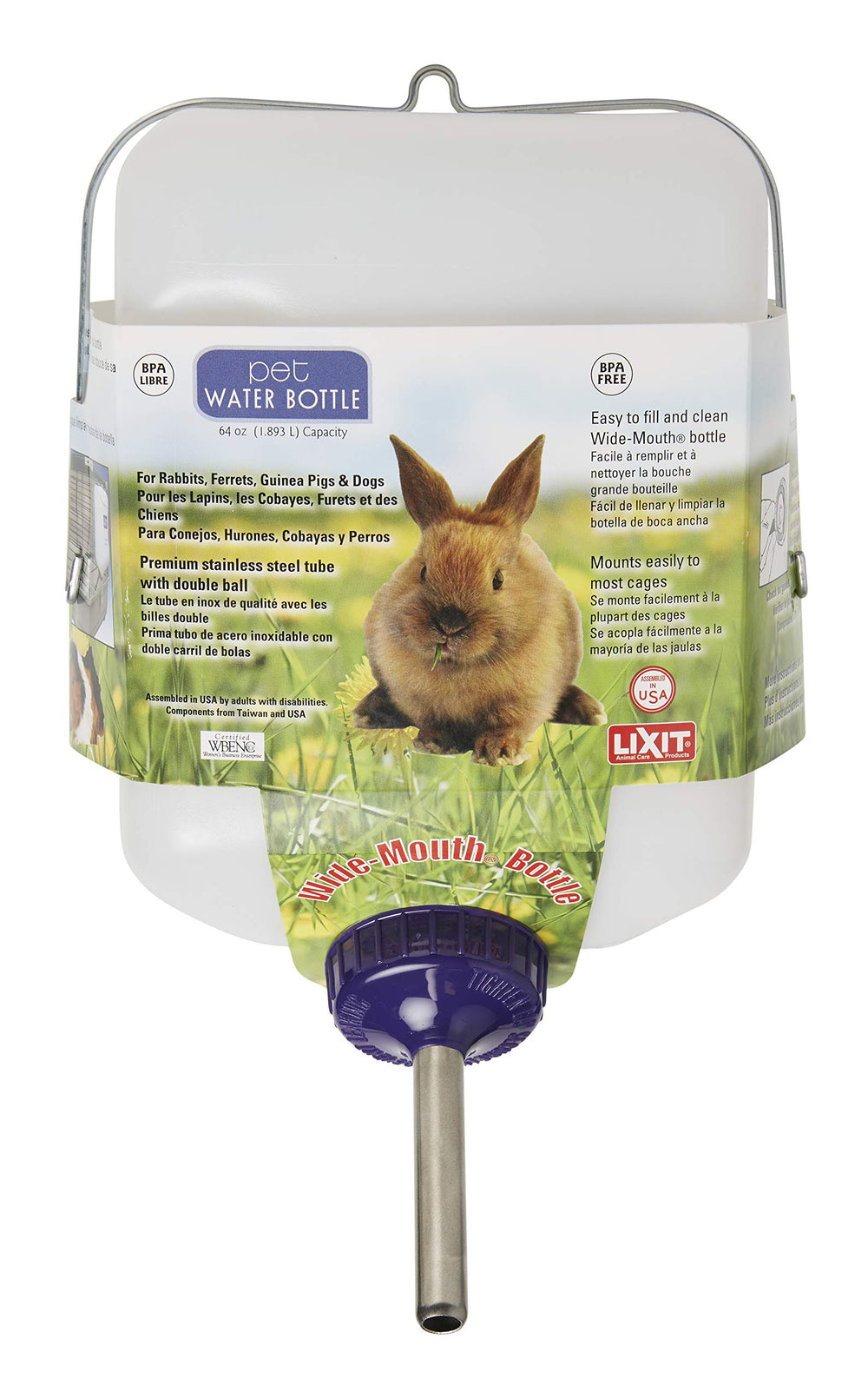 Lixit bouteille face pleine montrant capacité 64 oz et robustesse