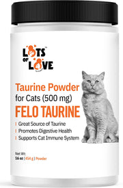 LOTS OF LOVE PET PRODUCTS emballage FELO Taurine visible, rassure sur l'origine