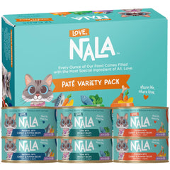LOVE, NALA packaging du pack 12 boîtes montrant variété et convenance